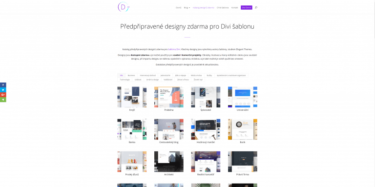 Katalog 85+ designů zdarma pro Divi šablonu