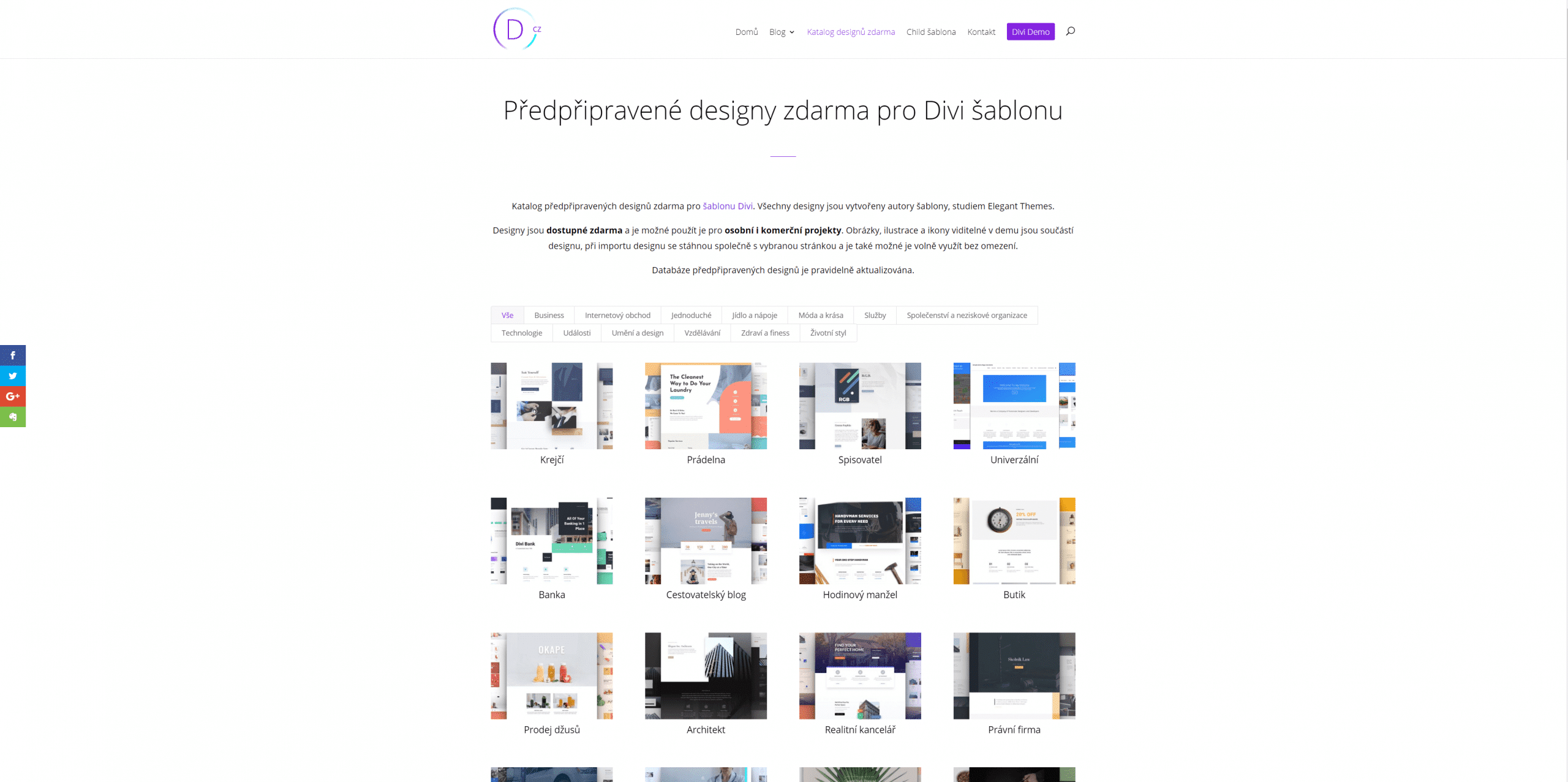 Katalog 85+ designů zdarma pro Divi šablonu