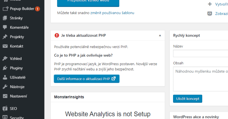Co dělat, když WordPress píše "Je třeba aktualizovat PHP"