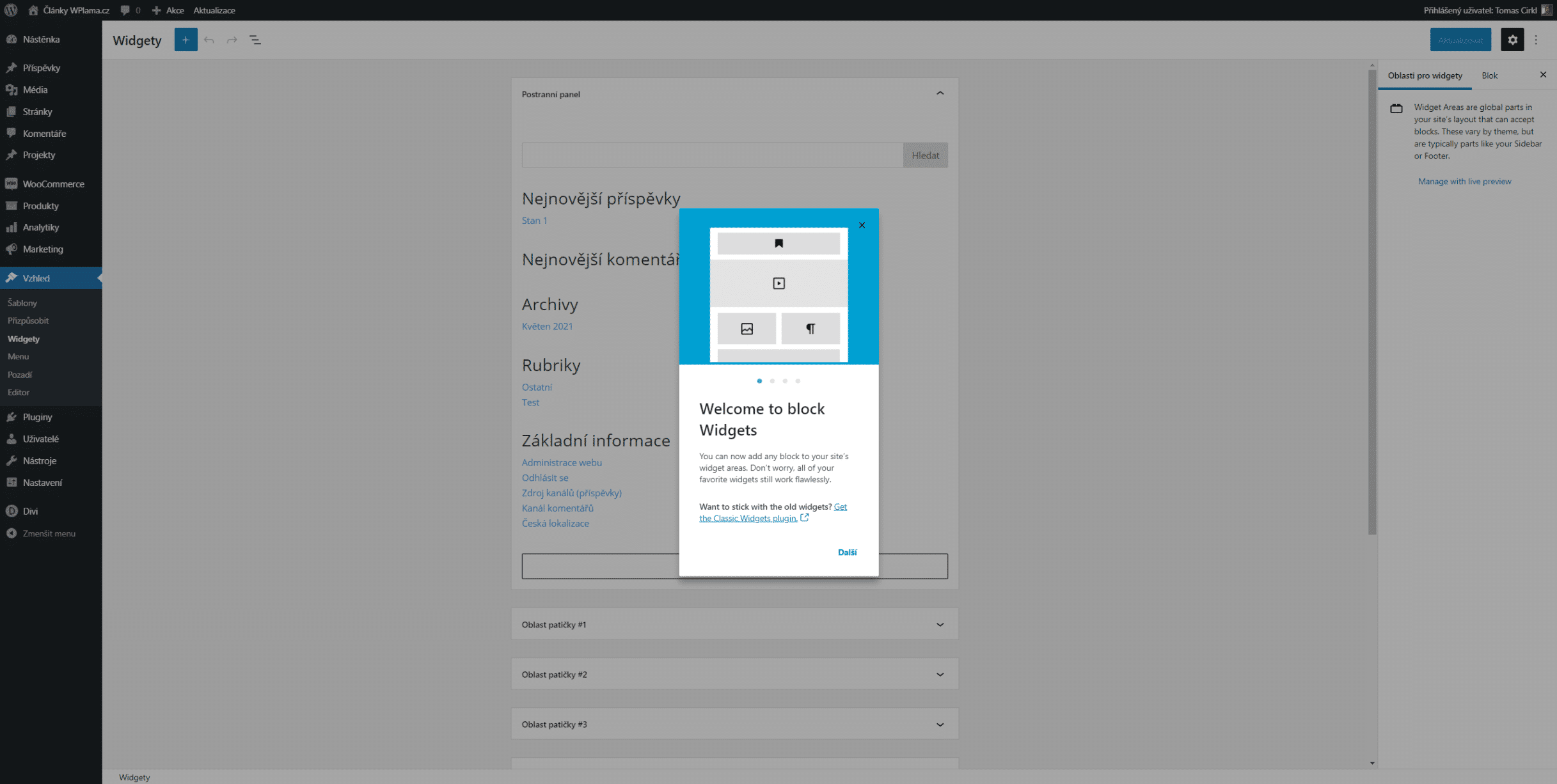 Jak ve WordPress vrátit původní sekci Widgety