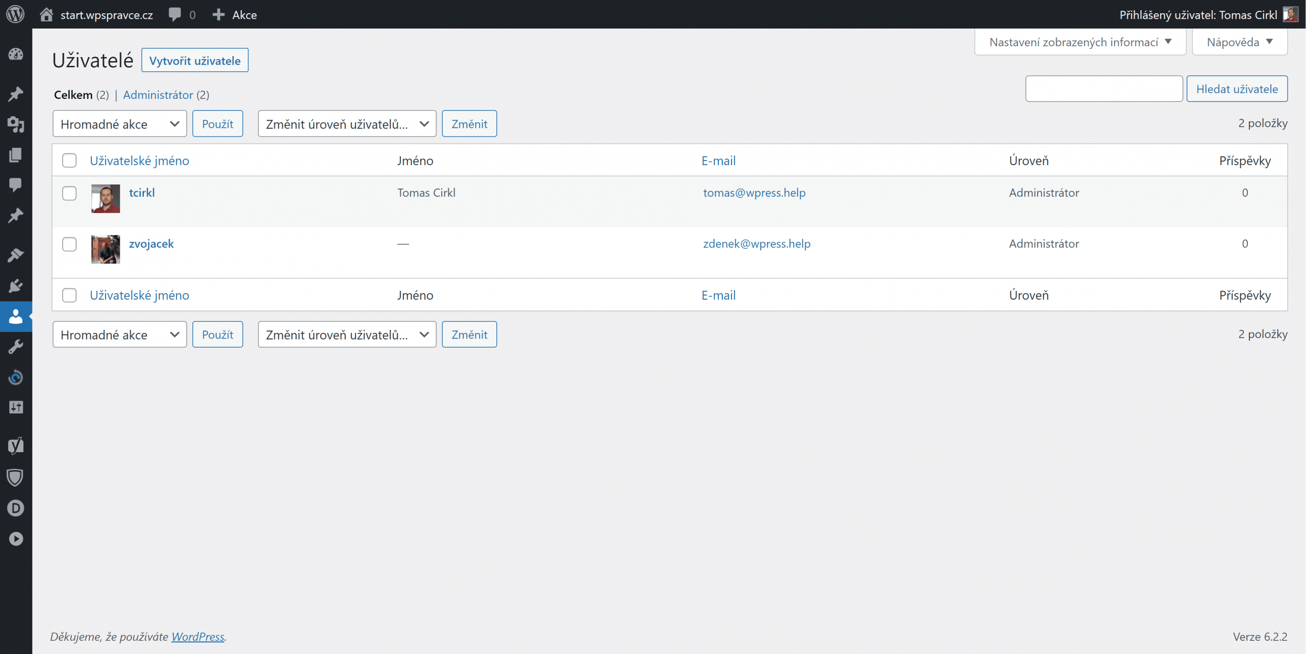 Tvorba uživatelů a přehled uživatelských rolí ve WordPressu
